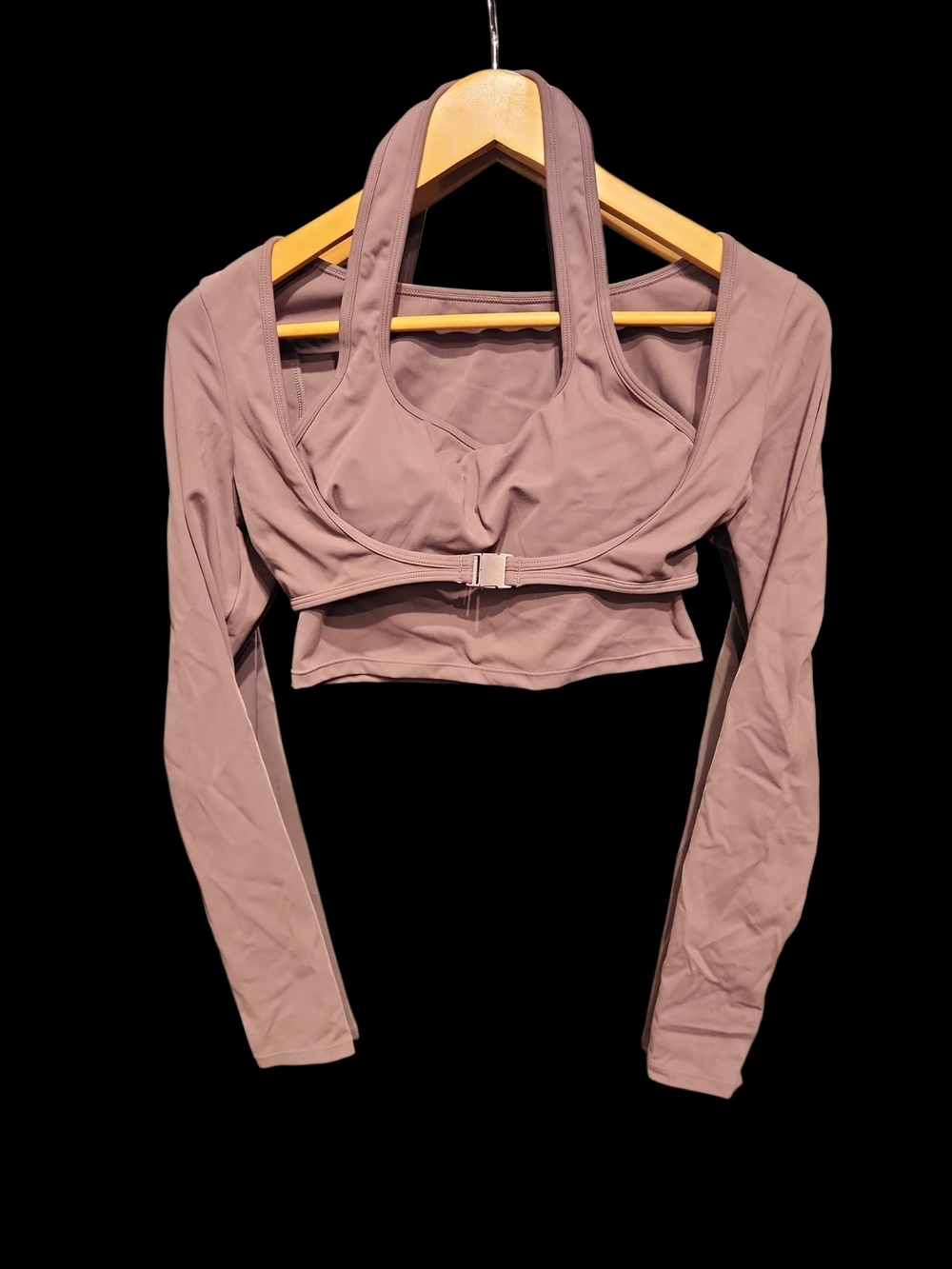 HALARA Lavender Long-Sleeve Cropped Active Top with Front Clasp